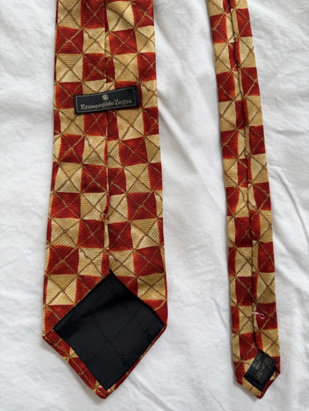 Ermenegildo Zegna Red and Gold Geometric Silk Tie